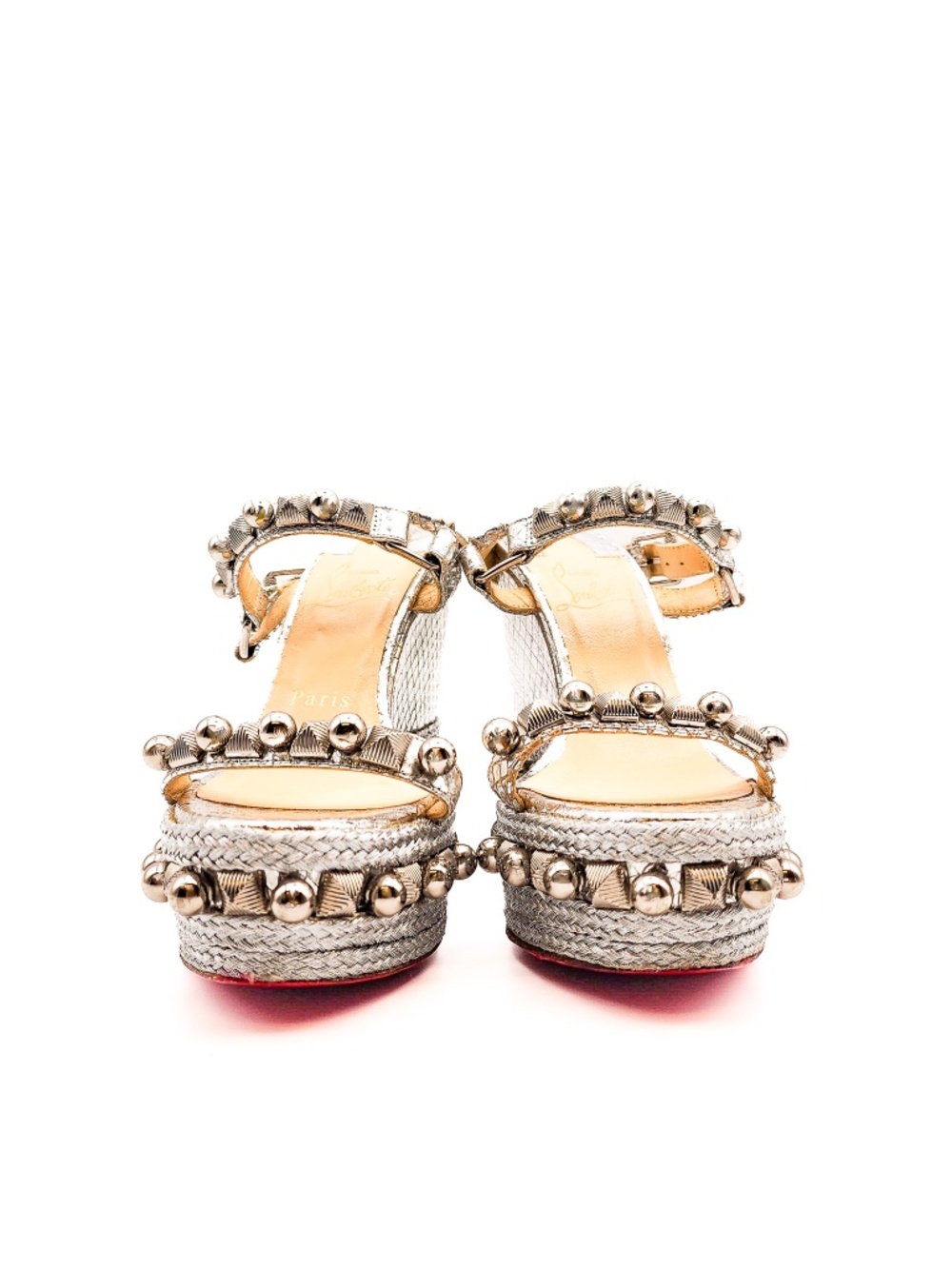 Christian Louboutin Metallic Silver Studded Espadrille Platform Sandals EU 36 - Picture 4 of 9